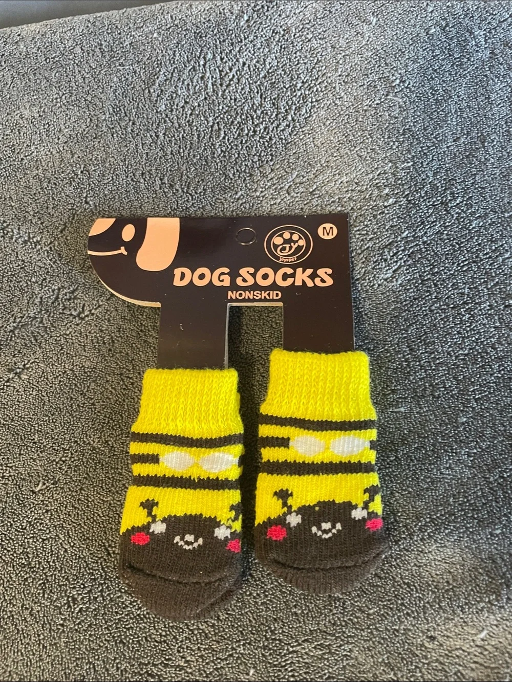 Dog Socks Nonskid Yellow Bee Design - M